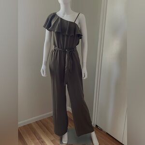 Olive green one shoulder wide leg jumpsuit from H&M
